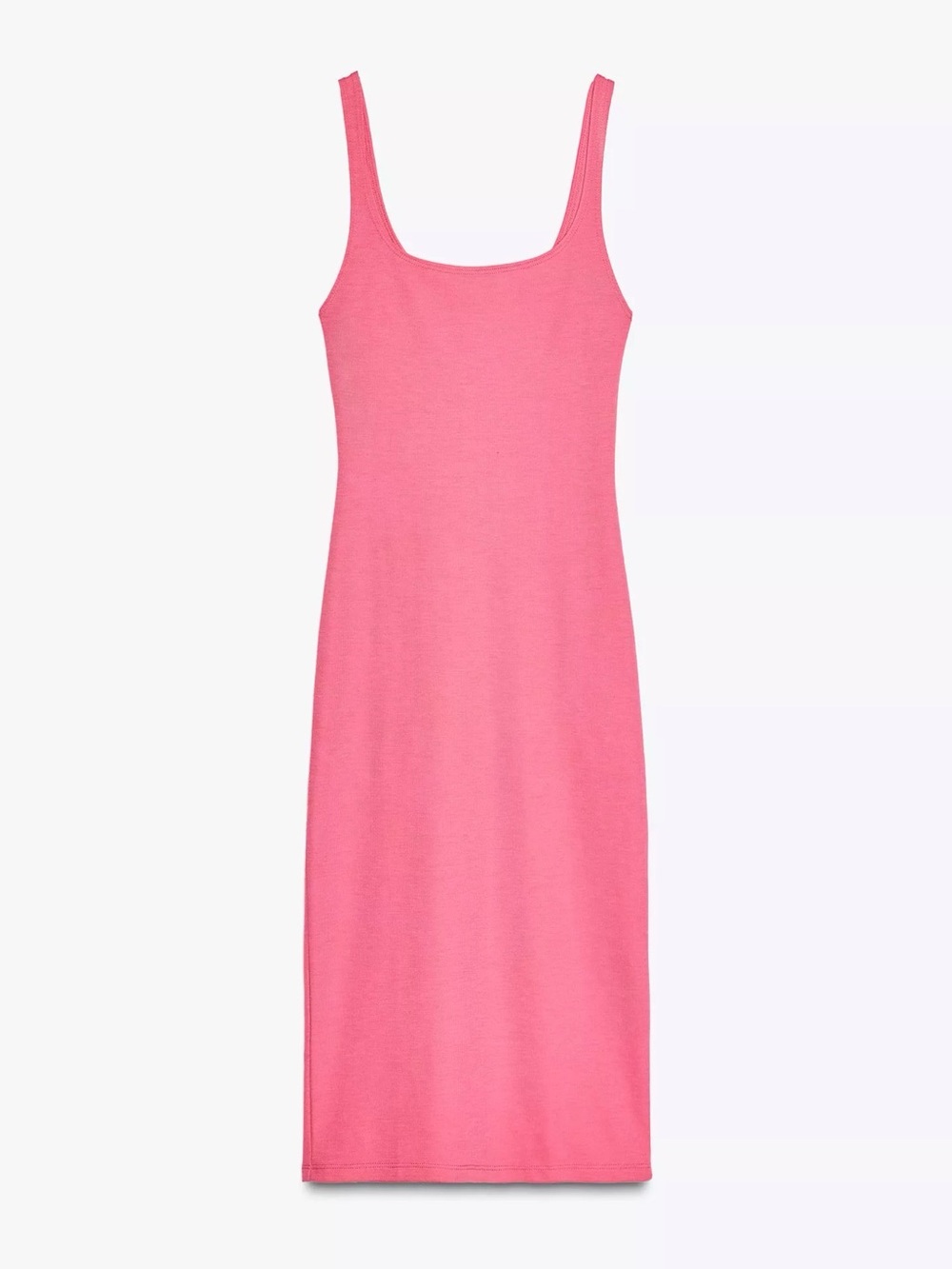 Zara Fitted Midi Dress Neon Pink Sleeveless Bodycon Stretch Size L
